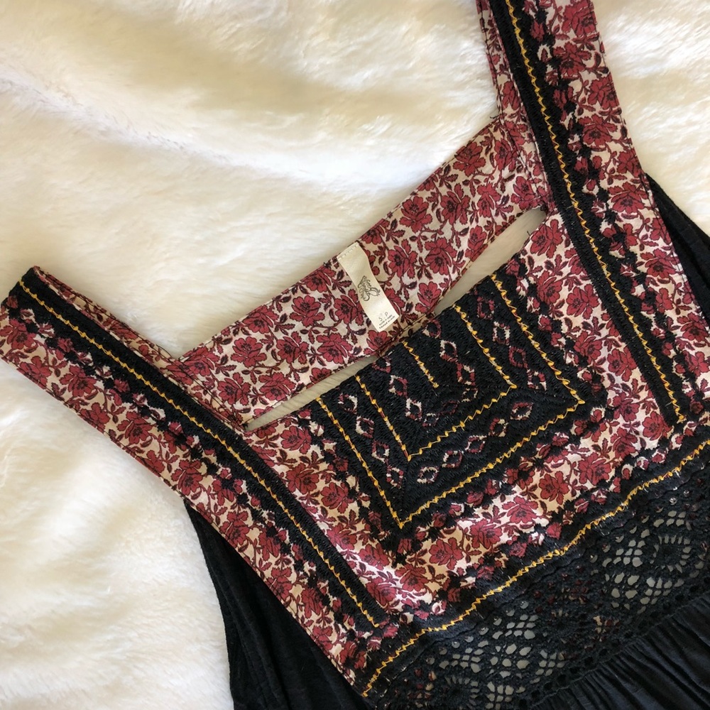 Free People Black Embroidered Apron Dress